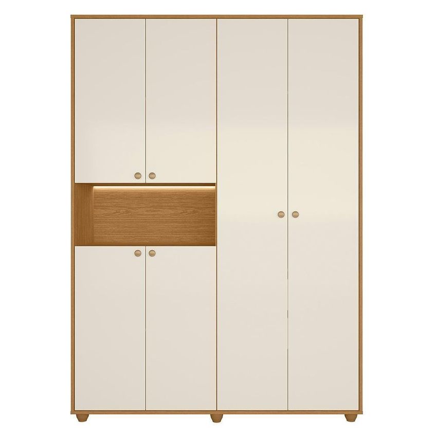 Guarda Roupa Solteiro Vittoria 6 Portas 2 Gavetas Mdp Cinamomo Off White Com Led Albatroz Móveis - imagem 4