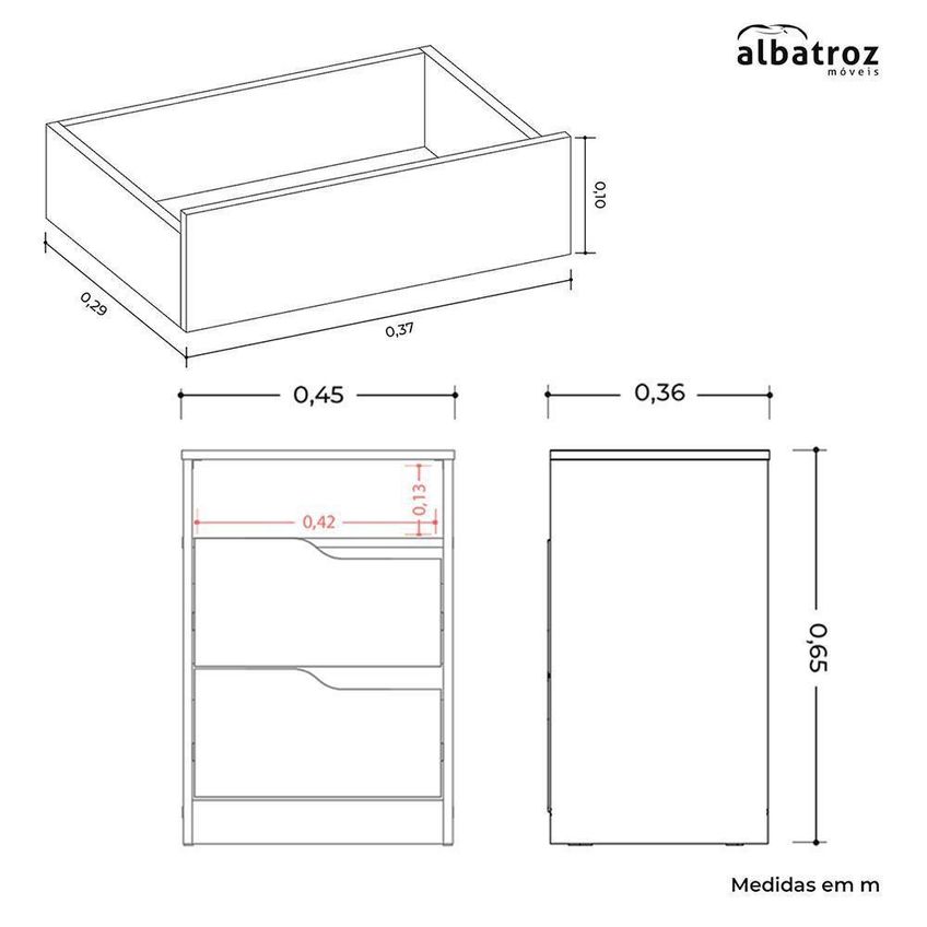 Mesa De Cabeceira Sole 2 Gavetas Retangular Mdf-mdp 45cm Capuccino E Nogueira - imagem 5