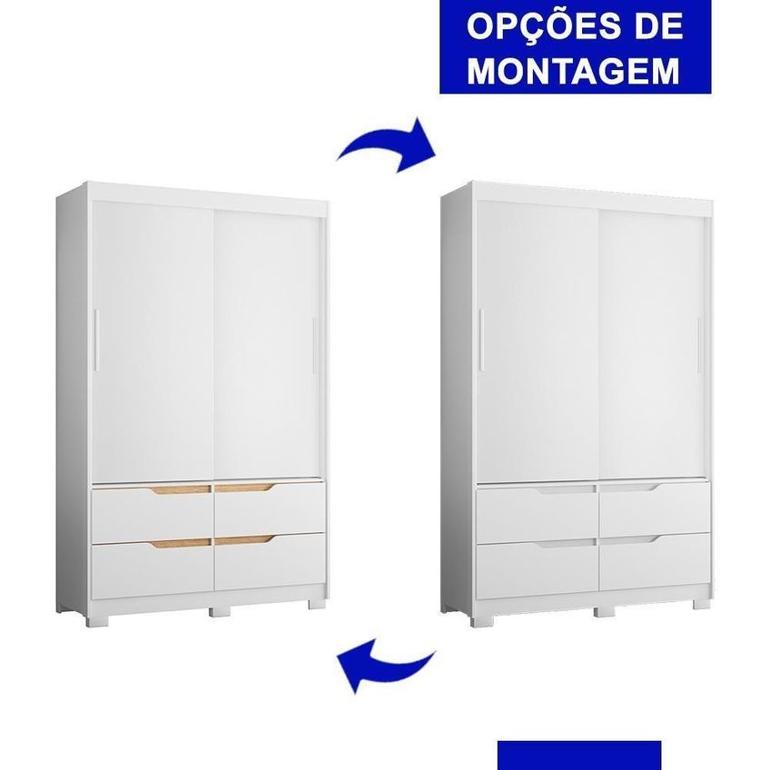 Guarda Roupa Solteiro Sole 2 Portas Correr 4 Gavetas Mdp Branco-freijó Albatroz Móveis - imagem 4