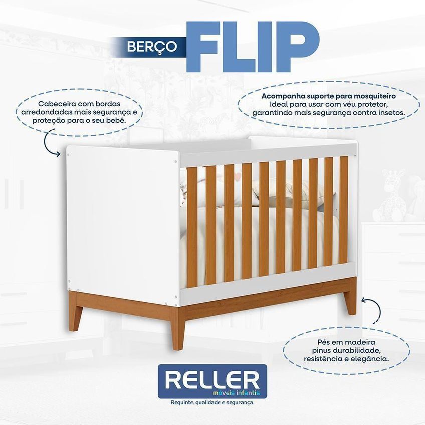 Berço Americano Mini Cama Flip Transforma-se Em Mini Cama Branco Fosco Savana Reller Móveis - imagem 5