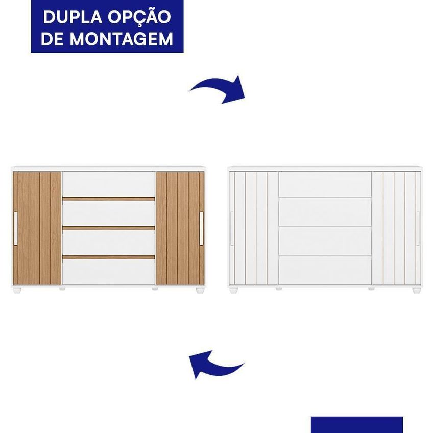 Cômoda Evidenza 4 Gavetas MDP Puxador em MDF Branco Freijó - imagem 2
