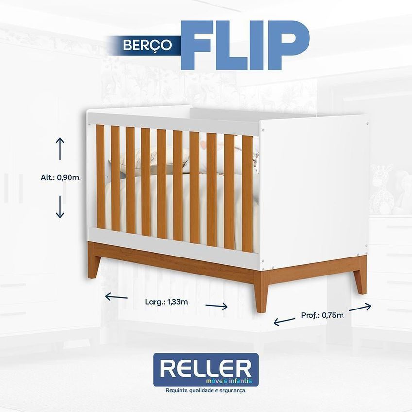 Berço Mini Cama Flip Transforma-se Em Mini Cama Branco Reller Móveis 70x130cm - imagem 5