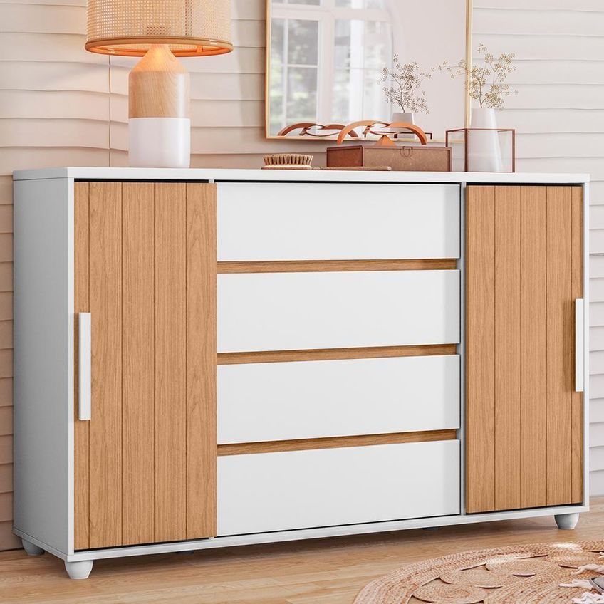 Cômoda Evidenza 4 Gavetas MDP Puxador em MDF Branco Freijó - imagem 4