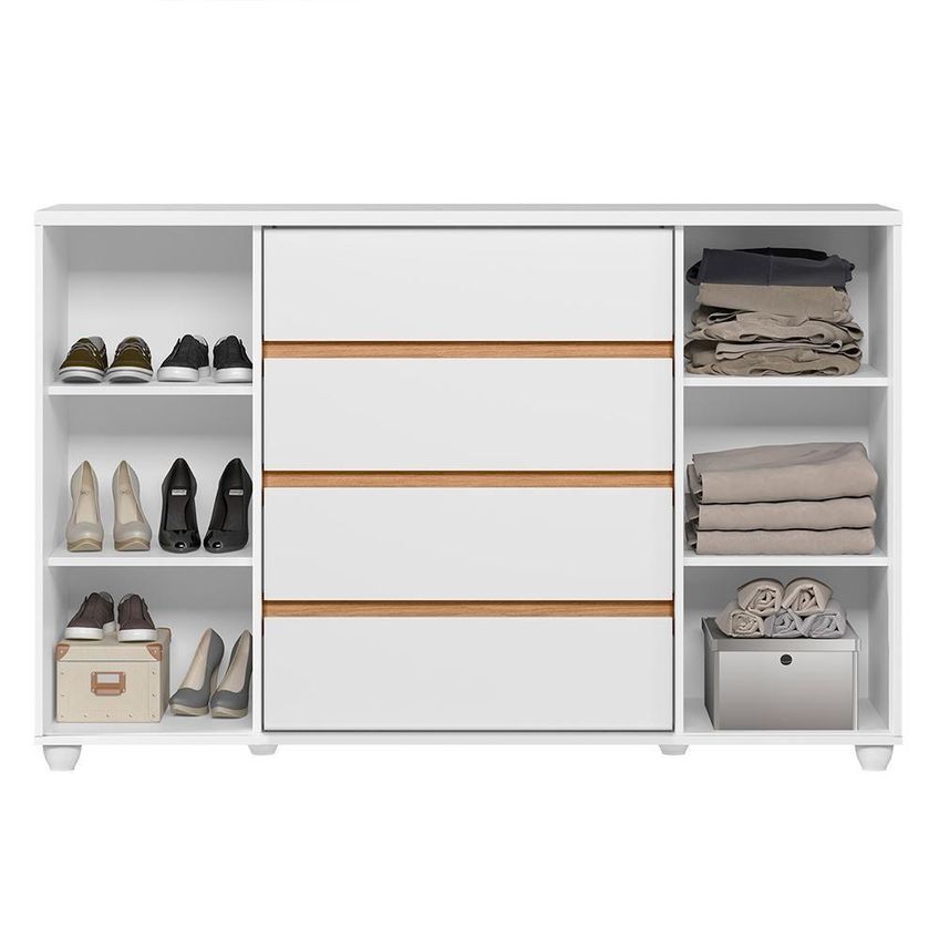 Cômoda Evidenza 4 Gavetas MDP Puxador em MDF Branco Freijó - imagem 5