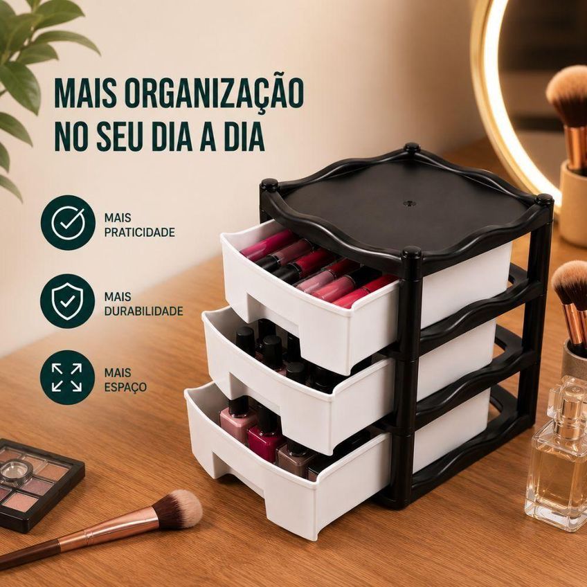 Gaveteiro De Mesa Organizador Multiuso Plástico Empilhável Para Escritório Preto 15cm - imagem 5
