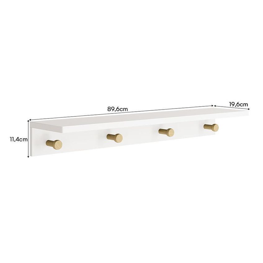 Prateleira Cabideiro Bia Sem Porta Sem Gavetas MDF 89,6cm Branco Fosco E Madeira Natural - imagem 3