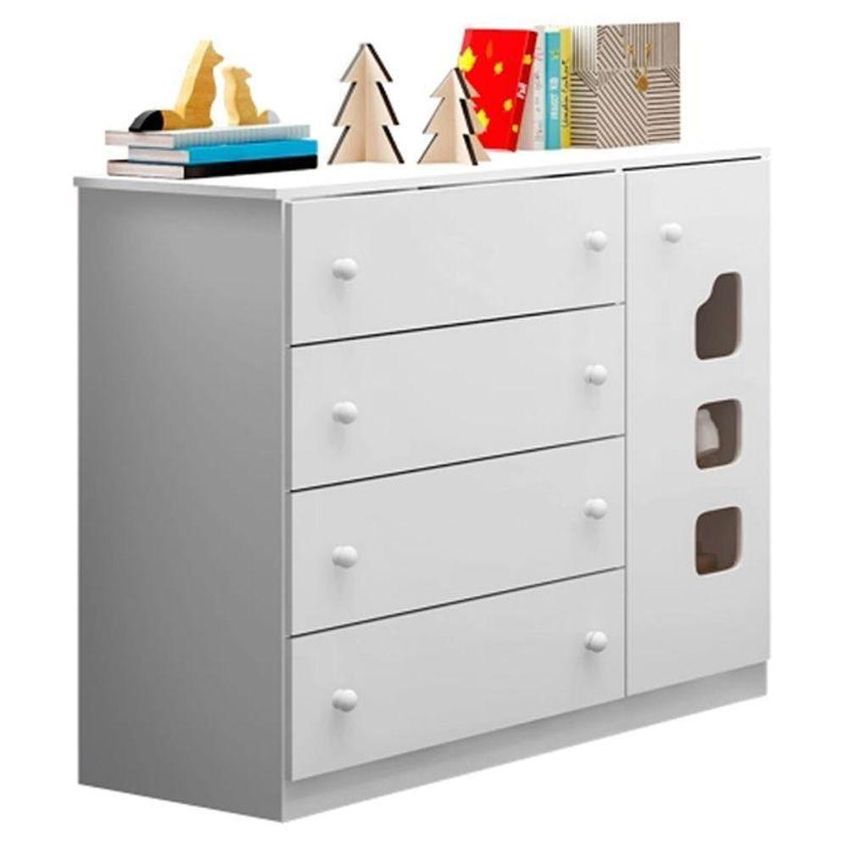 Conjunto De Quarto Infantil Lívia Guarda Roupa Cômoda Berço 4 Portas 2 Gavetas MDF Branco Phoenix - imagem 3