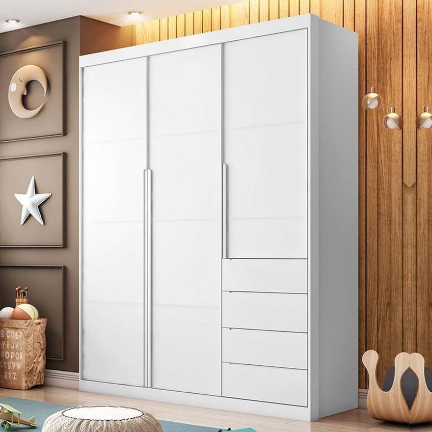 Guarda Roupa Infantil Pérola 3 Portas Giratórias 4 Gavetas MDF Branco Phoenix Baby - imagem 4