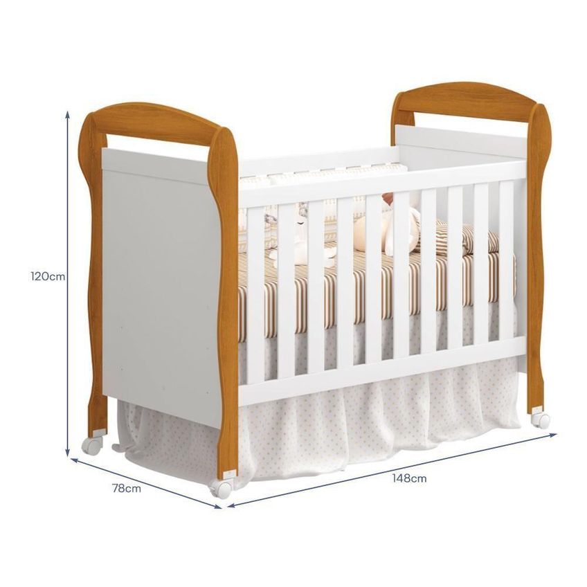 Kit Gêmeos Berço Americano Mini Cama Danny Mdf Colchão Não Incluso Branco E Savana - imagem 3