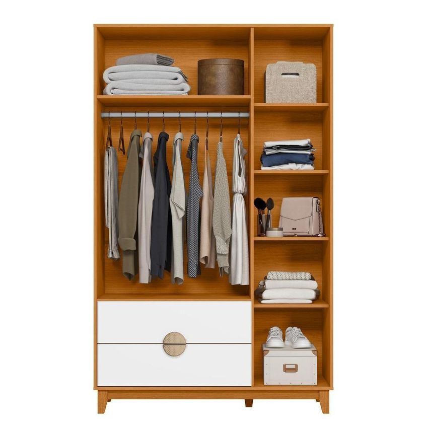 Guarda Roupa Solteiro Ipê 3 Portas 2 Gavetas MDF Cinamomo-Branco Albatroz Móveis - imagem 4