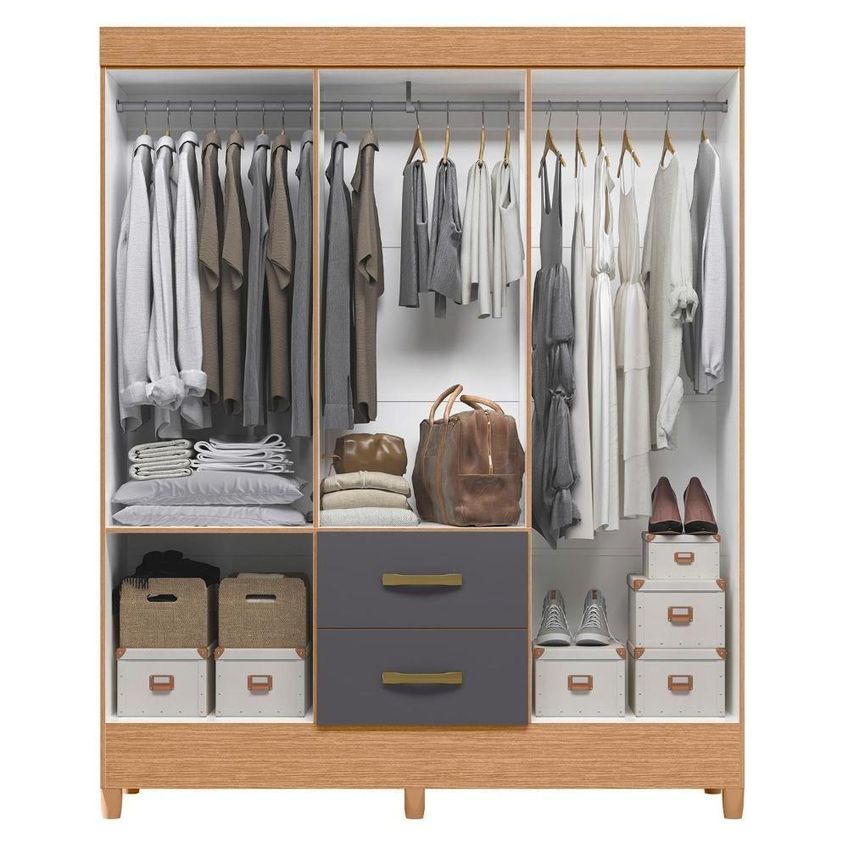 Guarda Roupa Mobi 6 Portas 2 Gavetas MDP 147cm Freijó-Titanium - imagem 2