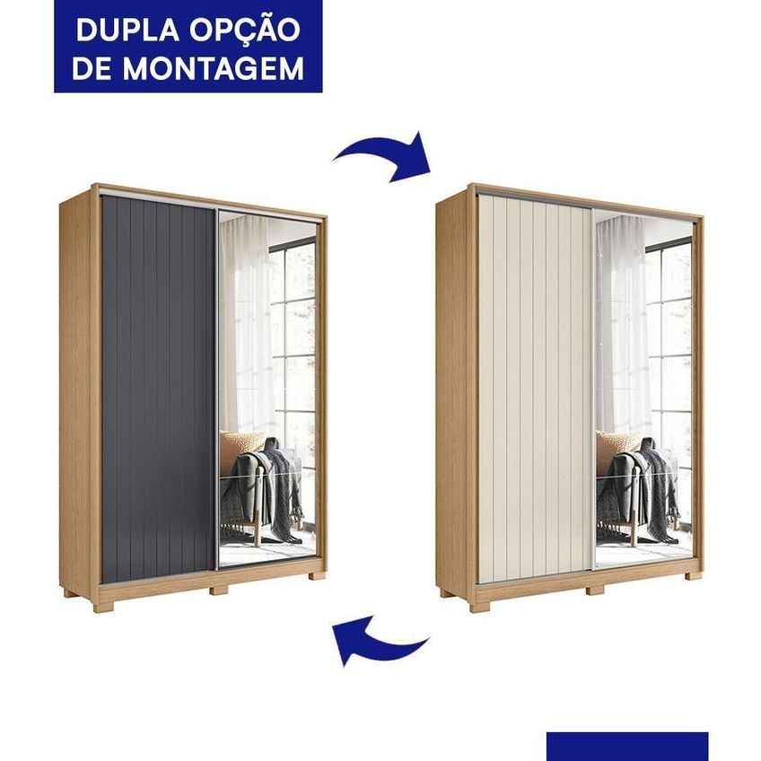 Guarda Roupa Casal Frizatto 2 Portas De Correr 3 Gavetas Mdp Freijó-titanium Albatroz Móveis - imagem 3