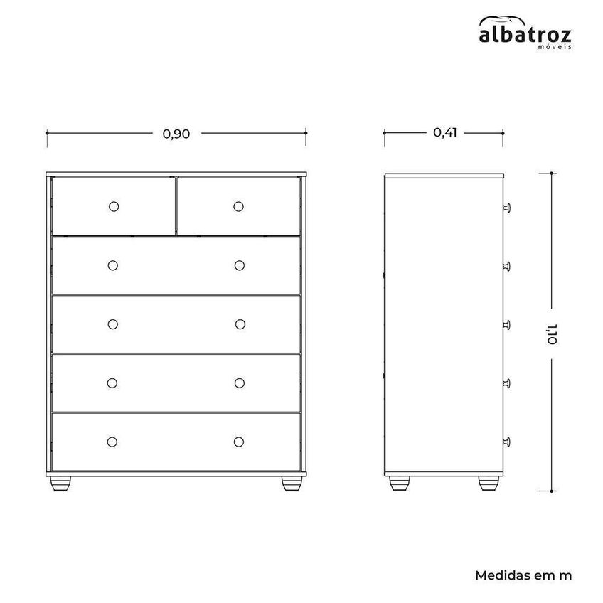 Jogo De Quarto Vittoria Com Guarda Roupa E Cômoda 6 Portas De Bater Mdp Com Led Branco Albatroz - imagem 4