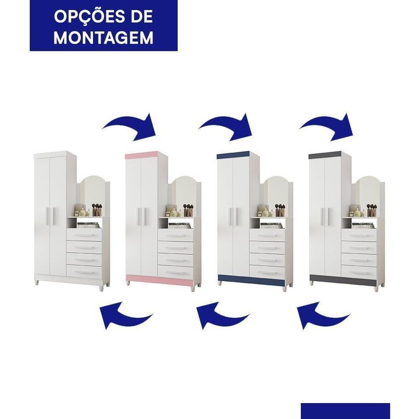 Cômoda New Capri Com Espelho 2 Portas 4 Gavetas MDP 103cm Branco E Titanium - imagem 4