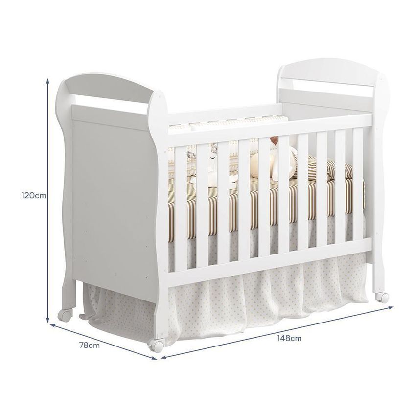 Conjunto De Quarto Infantil Zaki Guarda Roupa 4 Portas 3 Gavetas Mdf Cômoda Berço Danny Branco Fosco - imagem 3