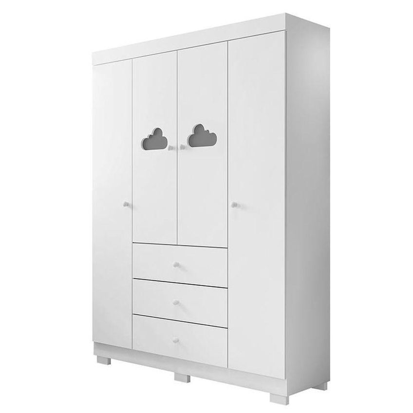 Conjunto De Quarto Ane Guarda Roupa Cômoda Berço 4 Portas 3 Gavetas MDF Branco - imagem 3