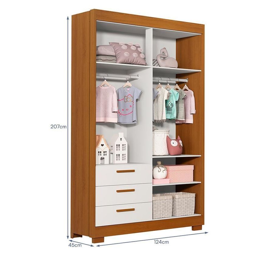 Dormitório Infantil Zaki Guarda Roupa Cômoda E Berço Katatau 4 Portas 3 Gavetas MDF Branco - imagem 3