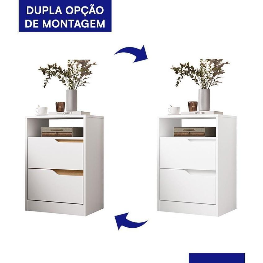 Kit 2 Mesas De Cabeceira Sole 2 Gavetas MDP Moderno Branco-Freijó Albatroz Móveis - imagem 3