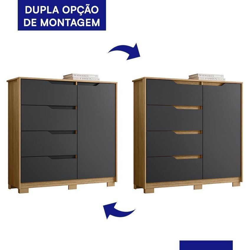 Cômoda Sole 1 Porta E 4 Gavetas Flex MDP Titânio Albatroz Móveis - imagem 4