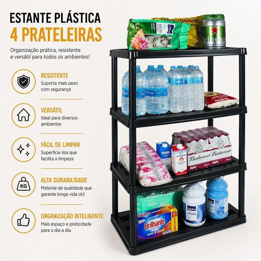 Estante Plástica Ptr-13 Organizadora 4 Prateleiras Plástico Pp Reforçada Multiuso Para Depósito - imagem 3