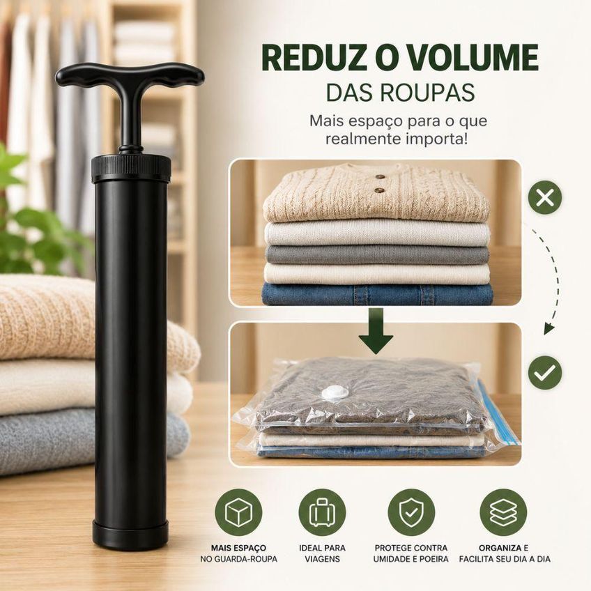 Bomba De Vácuo Manual Para Saco Organizador Plástico Retira Ar Roupas Viagem - imagem 4