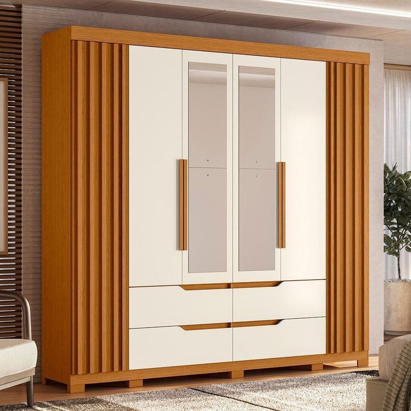 Guarda Roupa Casal Doble 4 Portas 4 Prateleiras MDP 240cm Cinza - imagem 4
