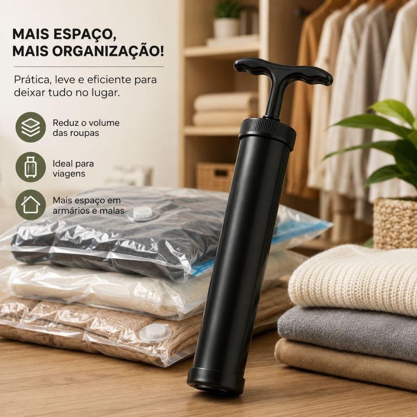 Bomba De Vácuo Manual Para Saco Organizador Plástico Retira Ar Roupas Viagem - imagem 5