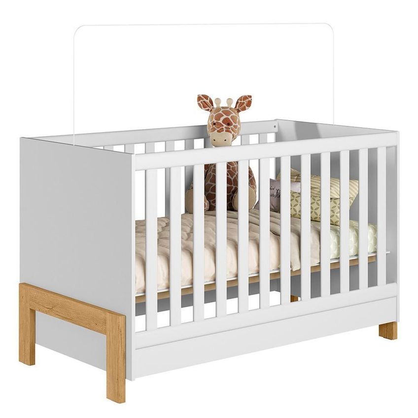 Jogo De Quarto Infantil Ayla Com Guarda Roupa E Berço Branco Acetinado - imagem 4
