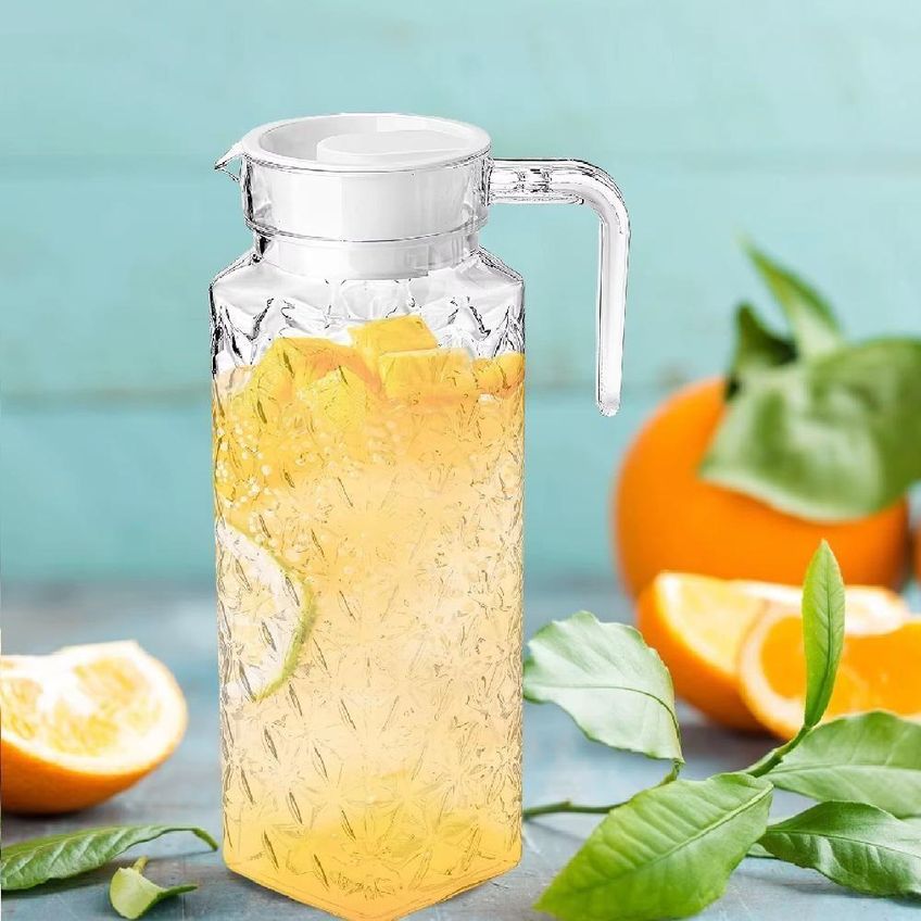 Jarra Diamond Para Suco E Água Com Tampa Vidro Texturizado Para Geladeira Transparente 1L - imagem 4