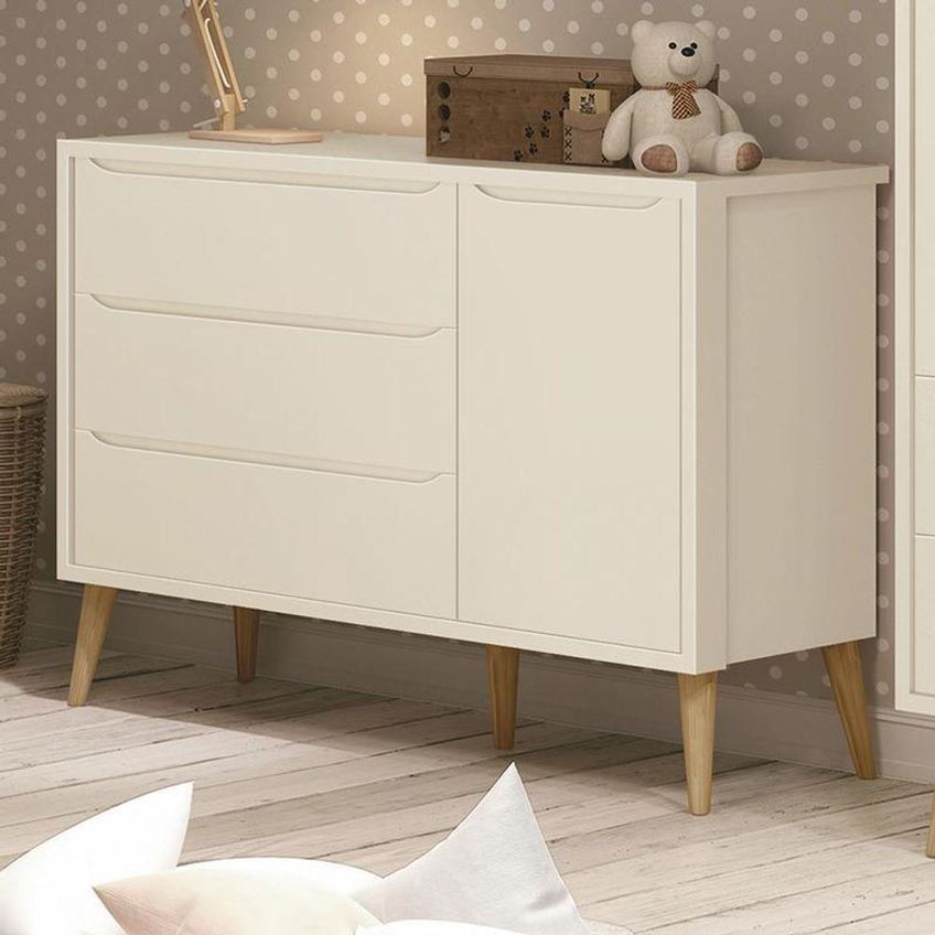 Cômoda Infantil Theo 3 Gavetas MDF Puxador Embutido Areia Fosco Reller Móveis - imagem 3