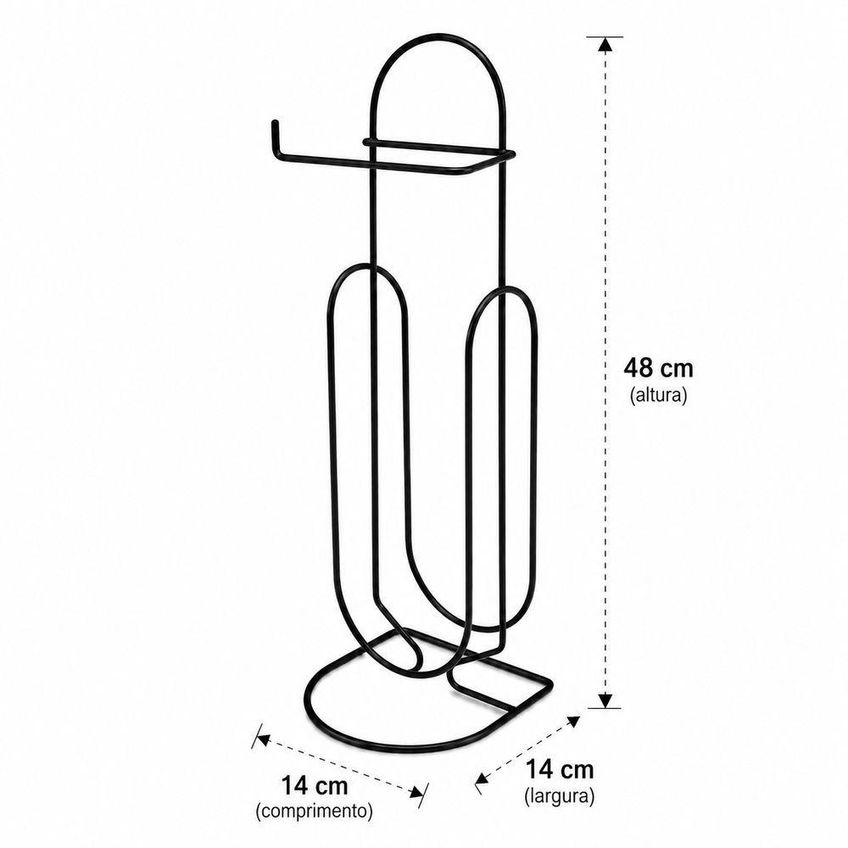 Suporte Papel Higiênico Aramado Organizador Porta Rolo Simples Metal Preto - imagem 3