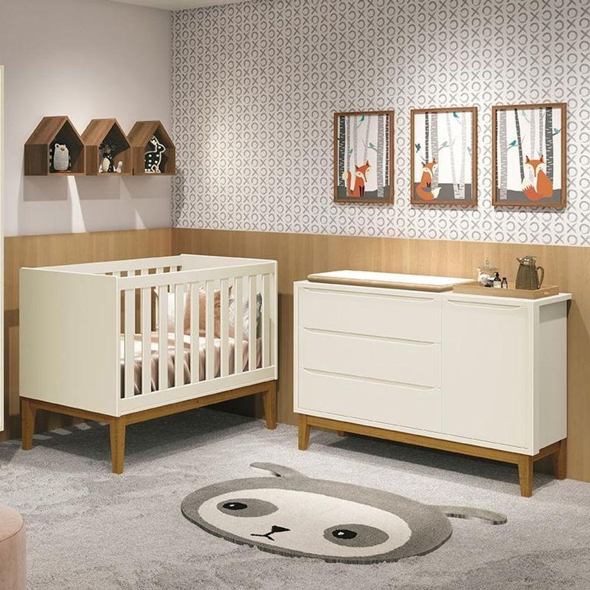 Jogo De Quarto Infantil Cômoda E Berço Classic Mdf Areia Fosco Reller Móveis - imagem 2
