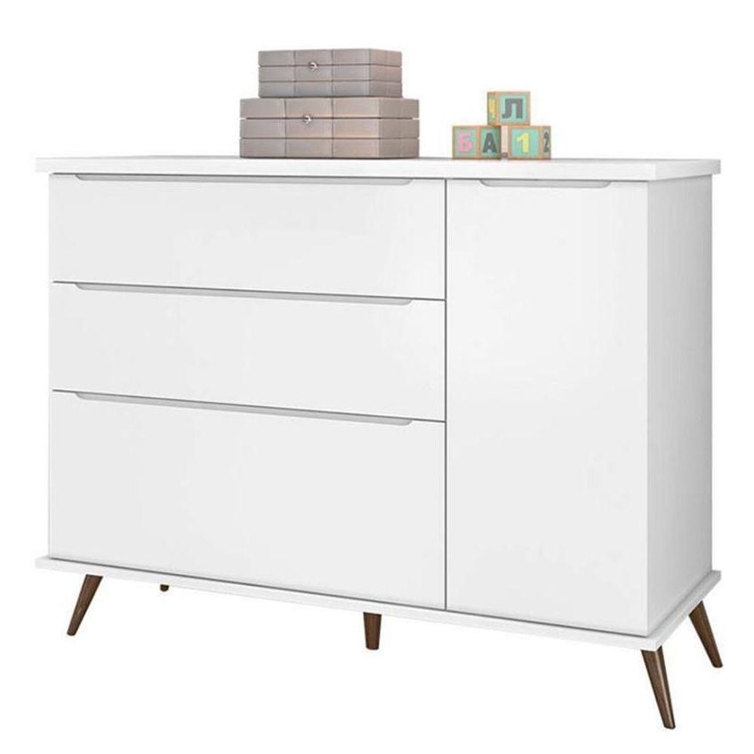 Jogo De Quarto Infantil Melinda Guarda Roupa 3 Portas Cômoda 1 Porta 2 Gavetas MDF Branco Phoenix - imagem 2