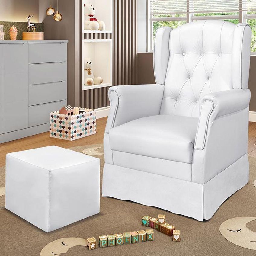Poltrona De Amamentação Letícia Com Balanço Suede Confortável Branco Phoenix Baby - imagem 5