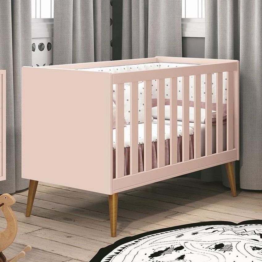Berço Mini Cama Theo Retrô Transforma-se Em Mini Cama Rosa Fosco Reller Móveis 70cm - imagem 3