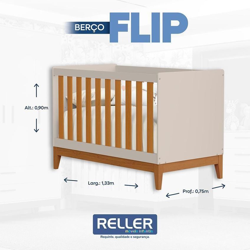 Berço Americano Mini Cama Flip MDF Colchão Supreme Bege - imagem 3