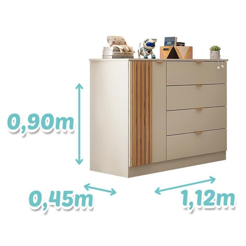 Cômoda Infantil Ayla 4 Gavetas MDF Puxador Rosê Gold Off White Phoenix Baby - imagem 2
