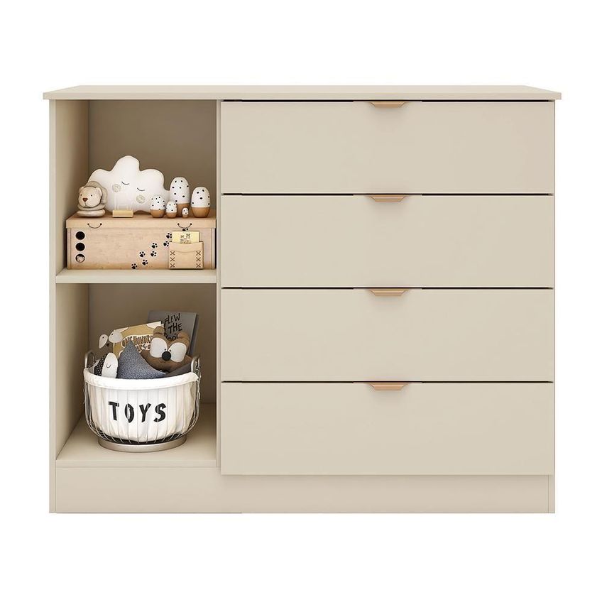 Cômoda Infantil Ayla 4 Gavetas MDF Puxador Rosê Gold Off White Phoenix Baby - imagem 3