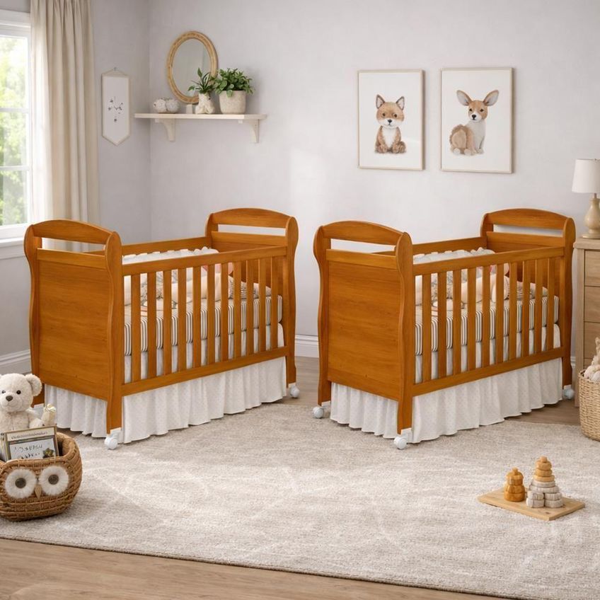 Kit Gêmeos Berço Americano Mini Cama Danny Com Colchão Supreme Amadeirado Reller Móveis - imagem 2