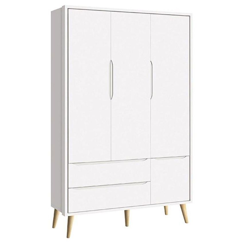 Conjunto De Quarto Theo 3 Portas Giratória 2 Gavetas MDF Branco Com Guarda Roupa Berço E Cômoda - imagem 5