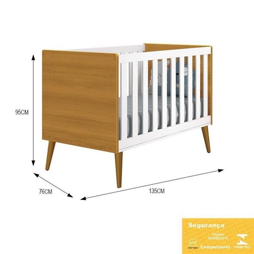 Berço Mini Cama Theo Retrô Transforma-se Em Mini Cama Branco-savana Reller Móveis - imagem 4