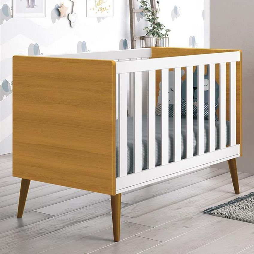 Berço Mini Cama Theo Retrô Transforma-se Em Mini Cama Branco-savana Reller Móveis - imagem 5
