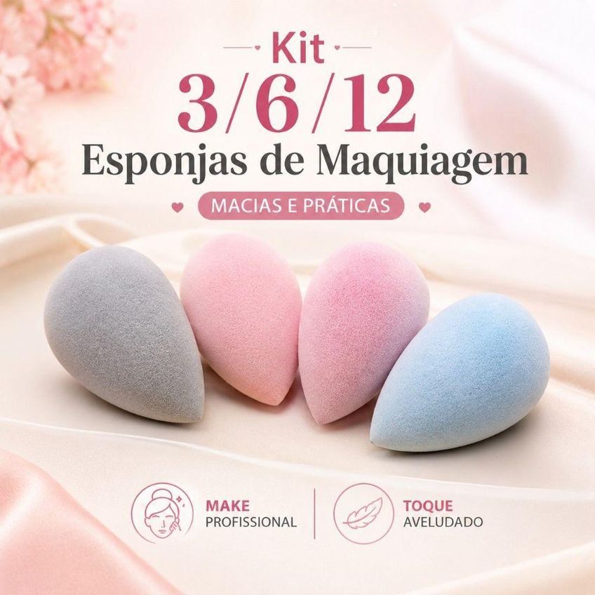 Kit 12 Esponjas De Maquiagem Make Profissional Aveludada Com Acabamento Uniforme Amarelo - imagem 4