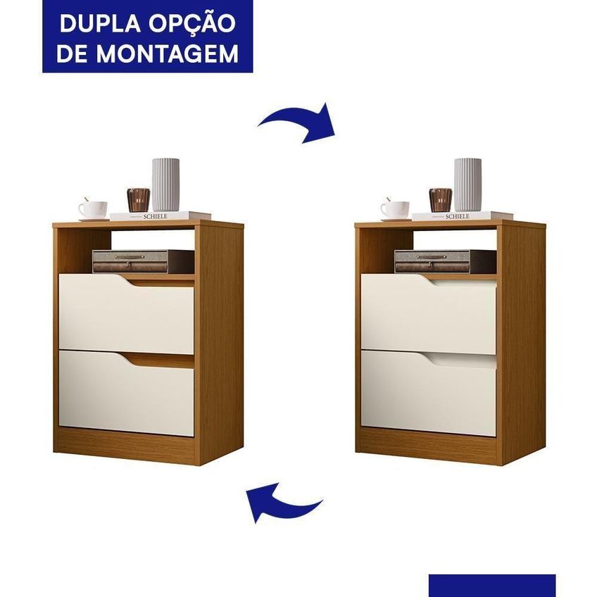 Kit 2 Mesas De Cabeceira Sole Moderno 2 Gavetas MDP Cinamomo E Off White Albatroz Móveis - imagem 5