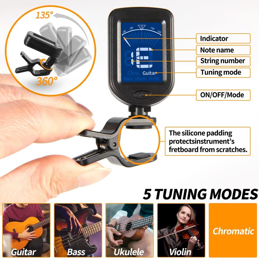 Clip-on Guitar Tuner Sound Harbor Para Guitarra E Baixo E Ukulele - imagem 4