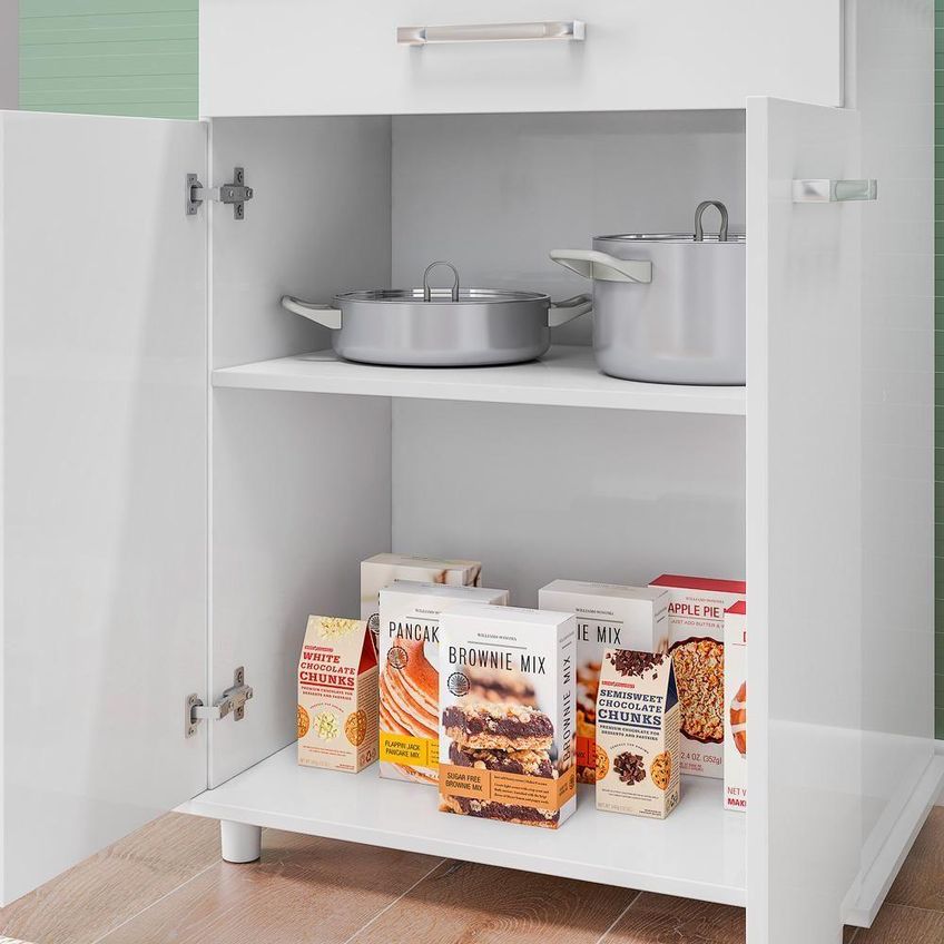 Balcão Moema 2 Portas 1 Gaveta MDP 65cm Branco Com Pés Palito - imagem 2