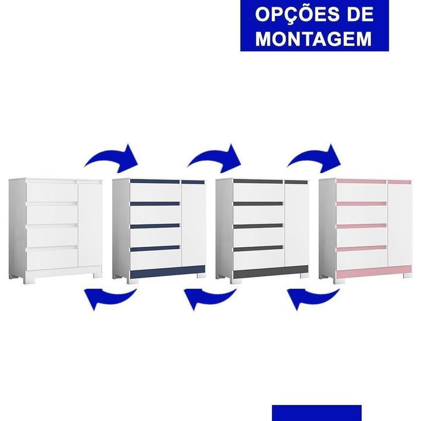 Cômoda Sapateira Olímpia 4 Gavetas MDP Puxador Estilo Pega Branco E Titanium - imagem 4