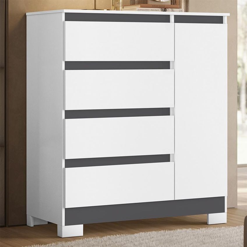 Cômoda Sapateira Olímpia 4 Gavetas MDP Puxador Estilo Pega Branco E Titanium - imagem 5
