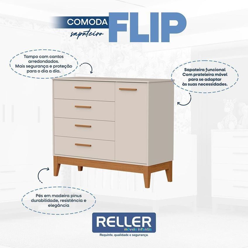 Jogo De Quarto Infantil Berço Americano Flip Mdf Bege Fosco Reller Móveis - imagem 4