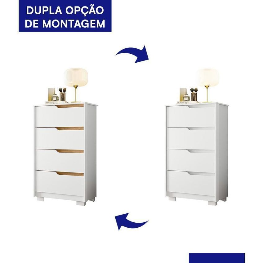 Cômoda Sole 4 Gavetas MDP Com Puxadores Em Cava Branco Freijó Albatroz Móveis - imagem 3